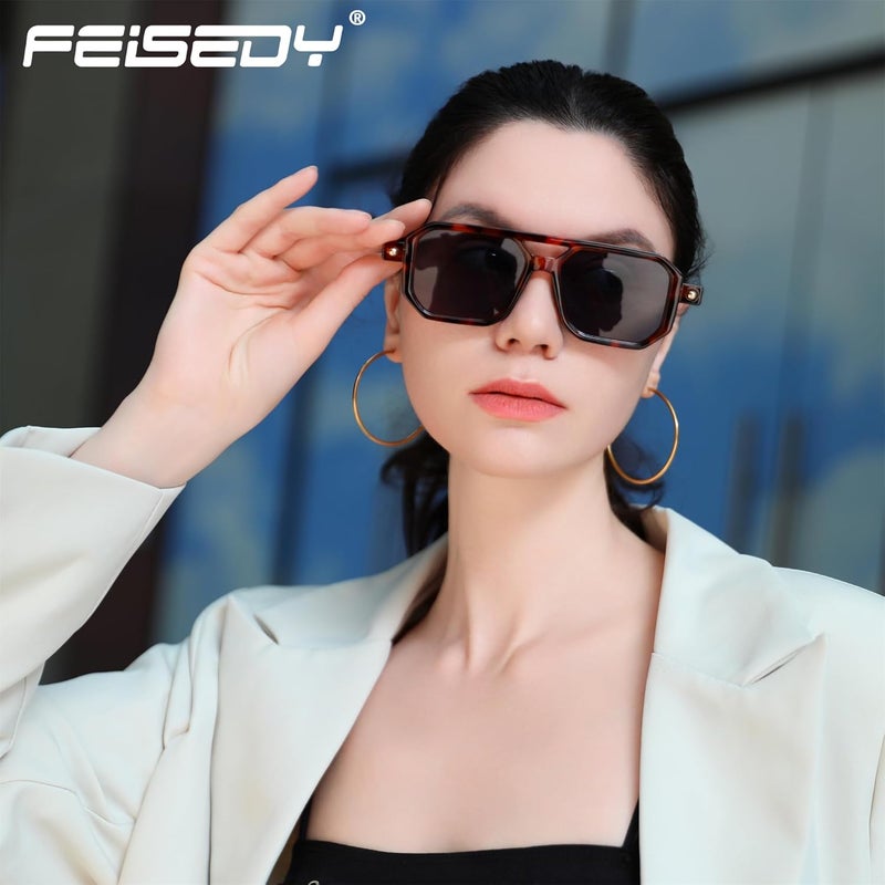 FEISEDY Vintage Square 70s Flat Aviator Sunglasses Women Men Classic Retro Stylish Frame UV400 Sunglasses B2622 - Image 2